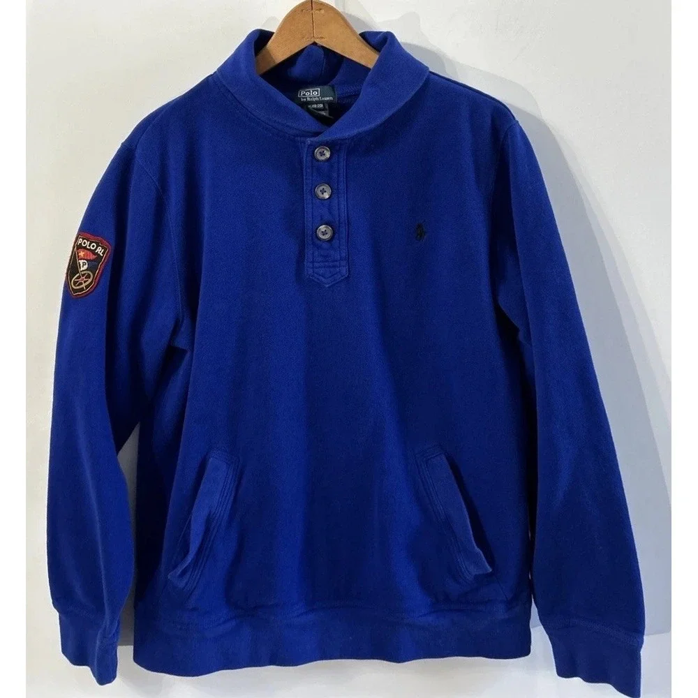 Boys Vintage Polo Ralph Lauren Shawl Collar Sweatshirt Sz XL 18-20 Polo Patch